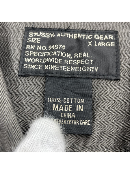 STUSSY 90-00s S/Sワークシャツ グレー