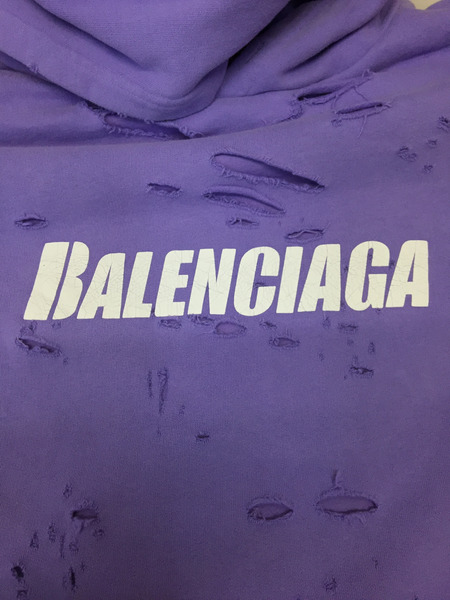 BALENCIAGA 21SS CAPSDESTROYED HOODIE プリントパーカー S パープル