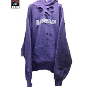 BALENCIAGA 21SS CAPSDESTROYED HOODIE プリントパーカー S パープル