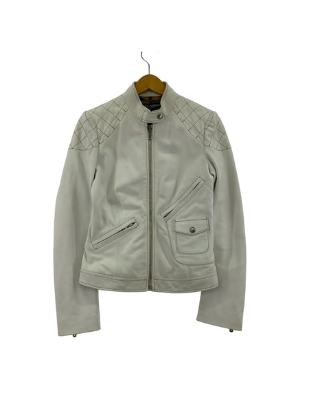 DOLCE&GABBANA キルティングシングルライダースジャケット 38 白