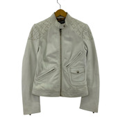 DOLCE&GABBANA キルティングシングルライダースジャケット 38 白