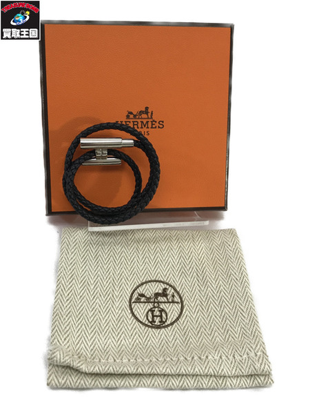  HERMES  トゥルニ トレッセ　レザーブレスレット　黒  LO　02　93