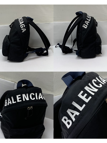 BALENCIAGA ロゴ刺繍 ナイロンバックパック BLK 565798 本体のみ ダメージあり バレンシアガ リュック リュックサック 