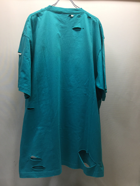 BALENCIAGA 21SS DESTROYED BOXY FIT プリントTee S ターコイズ