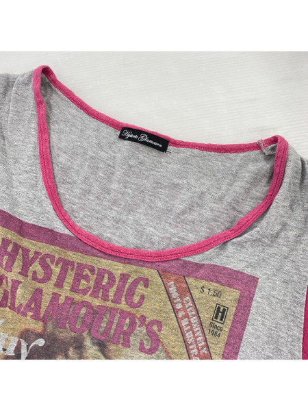 HYSTERIC GLAMOUR 半袖Tシャツ・カットソー ガールプリント グレー ピンク (F)