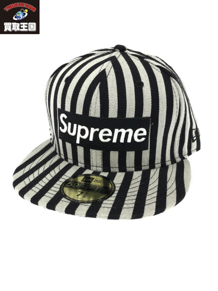 Supreme×New Era 13AW Striped Box Logo cap 7 3 8 ボックスロゴ[値下