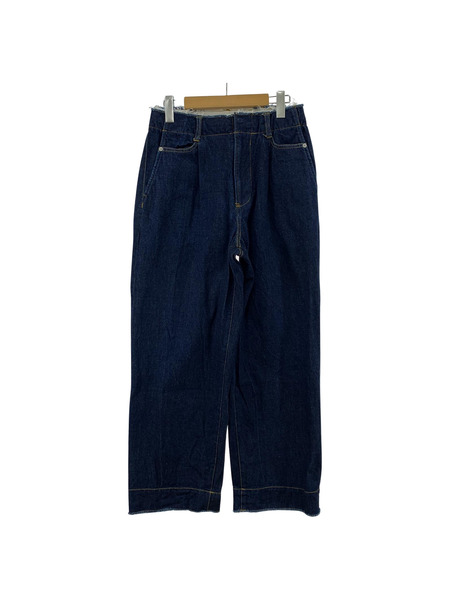 YOKE CUT-OFF WIDE-LEGGED DENIM TROUSERS １