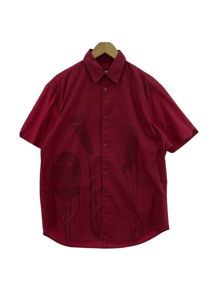 STUSSY 半袖シャツ 90s マイクスタンド柄シャツ