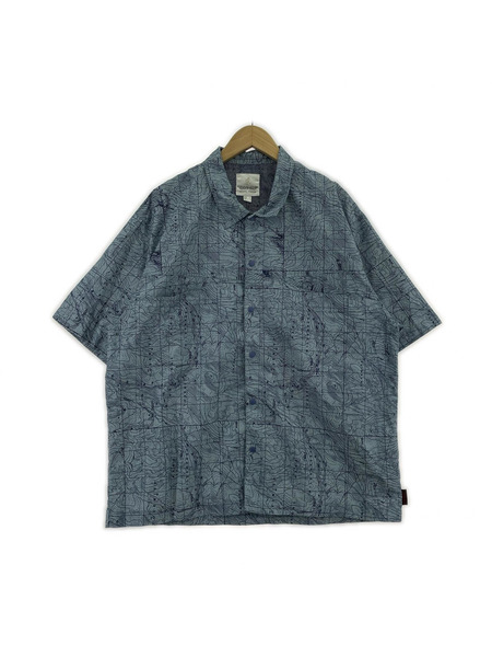 Gramicci 半袖シャツ CAMP SHIRT ナイロン 総柄 青 (XL)