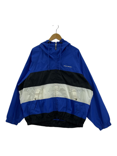 POLO SPORTS RALPH LAUREN 90s ボーダーナイロンパーカー (L) 青/白/黒