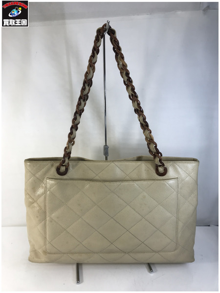 トートバッグ CHANEL キャビアスキン/ウッドチェーントート