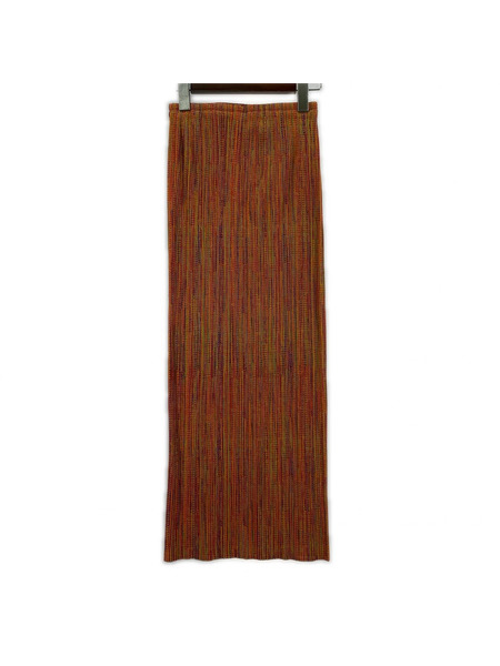 PLEATS PLEASE ロングスカート 総柄 オレンジ (2)