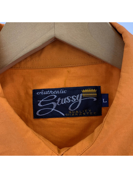 STUSSY 半袖シャツ 90s 旧タグ ワークシャツ オレンジ USA製[値下]