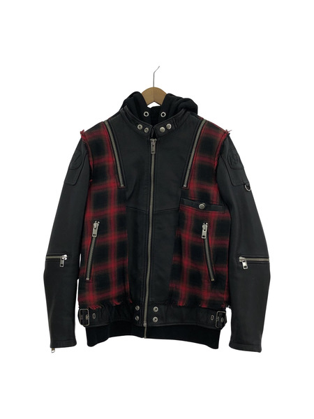 DIESEL 00S6YW-L-NORMAN 20AW チェックレザージャケット (-) 黒/赤[値下]