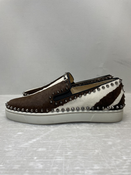 C.Louboutin PINK BOAT FLAT PONY スタッズハラコスリッポン 40