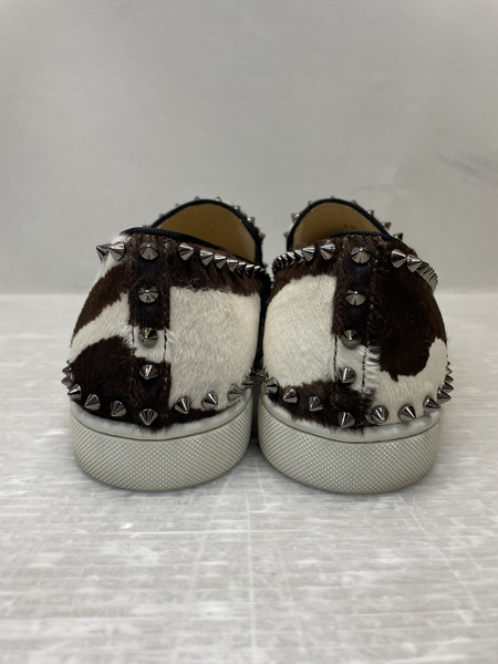 C.Louboutin PINK BOAT FLAT PONY スタッズハラコスリッポン 40