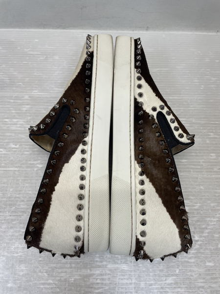 C.Louboutin PINK BOAT FLAT PONY スタッズハラコスリッポン 40
