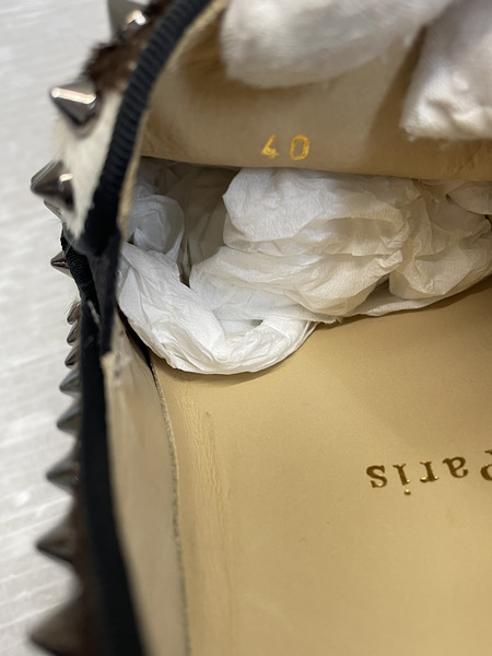 C.Louboutin PINK BOAT FLAT PONY スタッズハラコスリッポン 40
