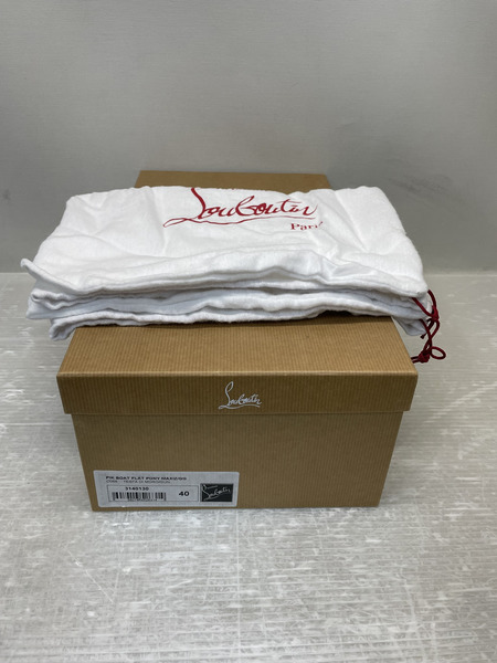 C.Louboutin PINK BOAT FLAT PONY スタッズハラコスリッポン 40