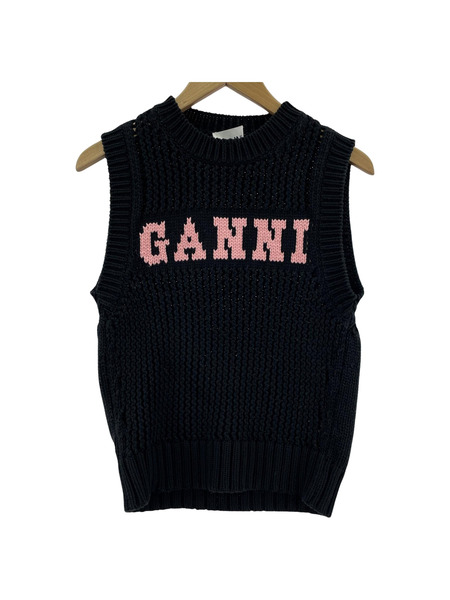 GANNI ロゴニットベスト/BLK/XS