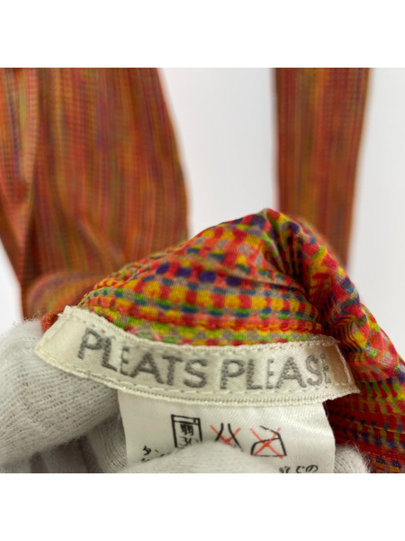 PLEATS PLEASE 長袖ワンピース 総柄 オレンジ (3)[値下]