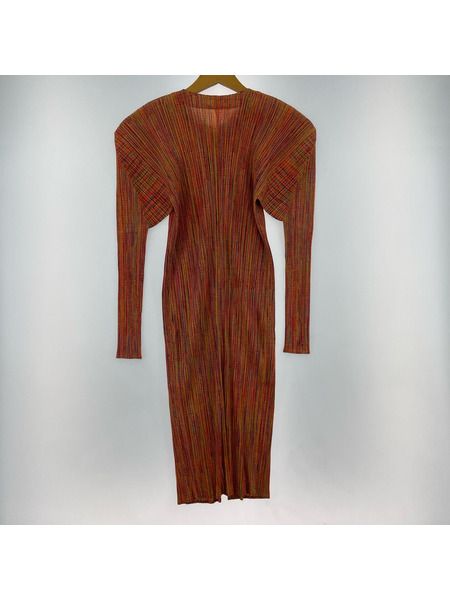 PLEATS PLEASE 長袖ワンピース 総柄 オレンジ (3)[値下]