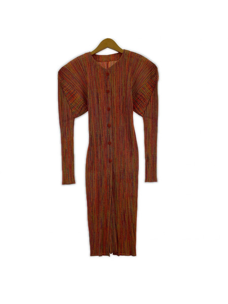 PLEATS PLEASE 長袖ワンピース 総柄 オレンジ (3)[値下]