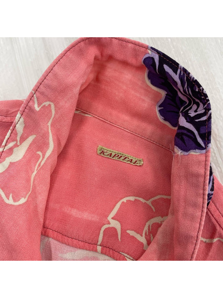 KAPITAL 岡山児島工場 薔薇プリント アロハシャツ 3 ピンク