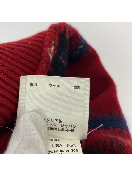 MONCLER ニットキャップ チェック 柄 ニット 赤系