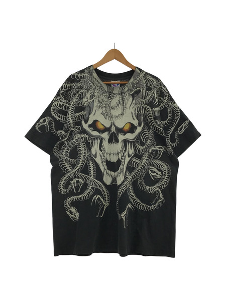 LIQUID BLUE/USA製/90s/Madusa Skull Full Print Tee/BLK/XL