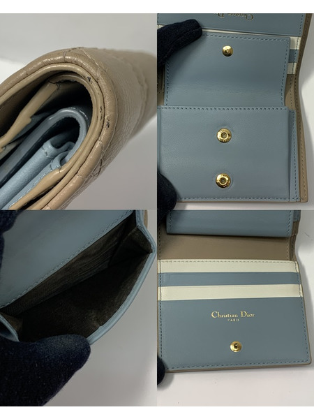 Dior CARO ミニウォレット ベージュ 開封品 ディオール カーフスキン 2つ折り財布 コンパクトウォレット 33-MA-0262