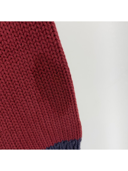90s POLO SPORT ショールカラー コットンニット(L) エンジ×ネイビー
