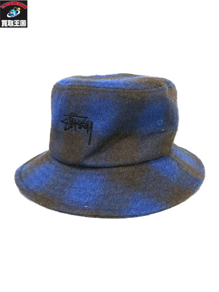STUSSY STOCK CHECK BUCKET HAT/ブルー/ステューシー/メンズ/帽子