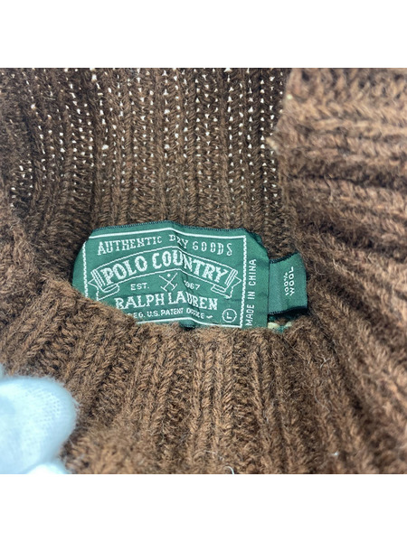 POLO COUNTRY HAND KNIT ネイティブボーダー ハイネックニット L