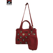 PRADA ハンドバッグ RED/カナパ ポーチ＆ストラップ付