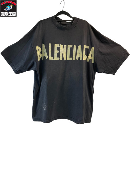  BALENCIAGA 23SS ユーズド加工テープロゴ Teeシャツ Lサイズ バレンシアガ