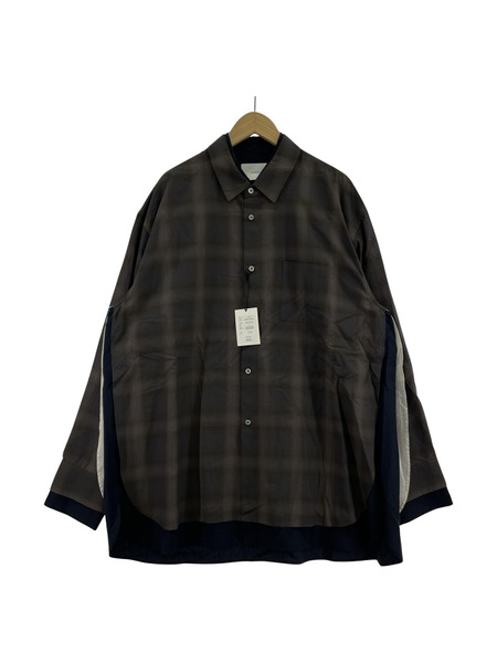 stein 長袖シャツ 23SS OVERSIZED LAYERED SHIRT M ブラウン