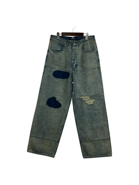 SHIKITARI FADED WIDE DENIM PANTS　L