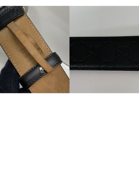 GUCCI シグネチャー レザー ベルト BLK Size105・42 411924本体のみ グッチ インターロッキングG GG柄 