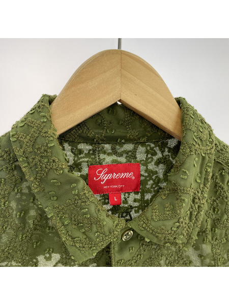 Supreme 22ss Chainstitch Chiffon S/S Shirt シアーシャツ L カーキ