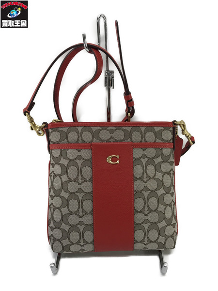 COACH ショルダーバッグ シグネチャー Cロゴ 赤グレー