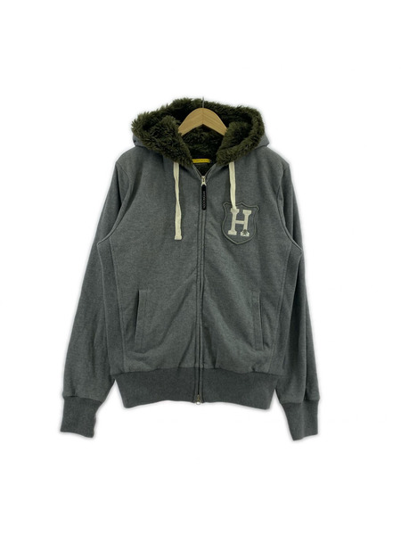 HYDROGEN パーカー(ジップアップ) グレー 裏ボア スカル刺繍