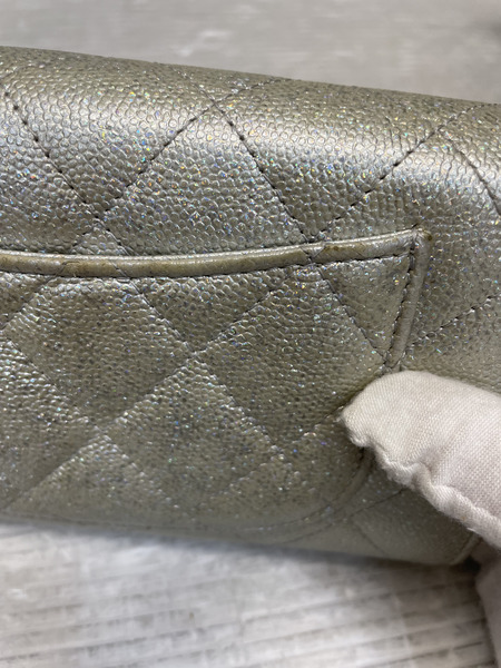 CHANEL マトラッセ グリッター キャビアスキン ロングウォレット シルバー 31709079