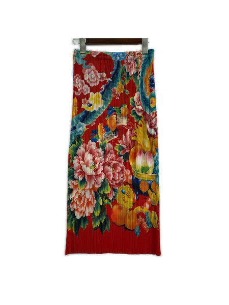 PLEATS PLEASE ロングスカート ドラゴン 鳳凰 (3)