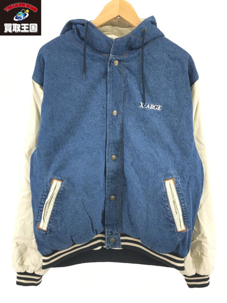 Gジャン/デニムジャケットXLARGE HOODED VARSITY DENIM JACKET