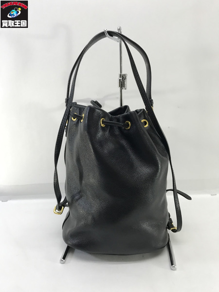 PRADA ショルダーバッグ 2WAY 型押しロゴ レザー 巾着 黒  1BH038