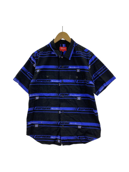 Supreme 18AW Striped Racing Work Shirt ワークシャツ 青黒 M