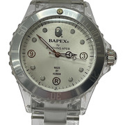 A BATHING APE 2009 CLEAR BAPEX クリアベルト シルバー文字盤 腕時計 QZ