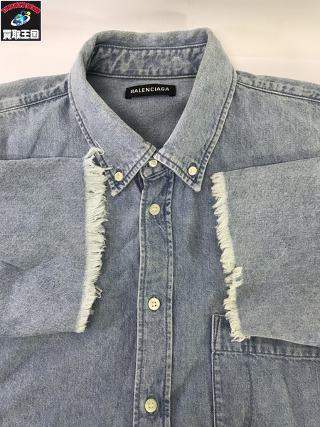 ＢＡＬＥＮＣＩＡＧＡ 19SS バックロゴ カットオフ デニム 半袖シャツ 37