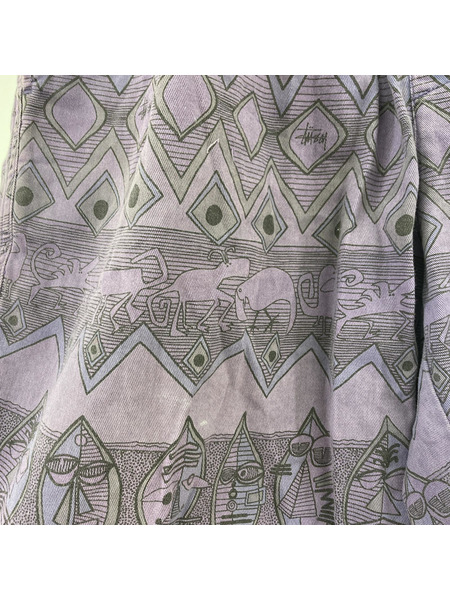 STUSSY 00s 復刻 タムタム柄 イージーショーツ M 紫